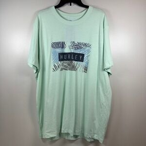 Hurley Graphic T-Shirt  Mens XXL Mint Green Palm Tree Logo Beach Casual Surfwear